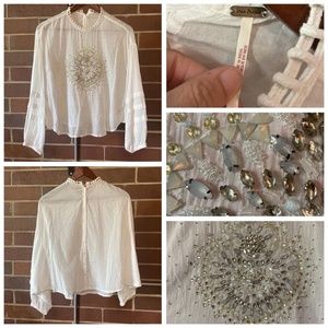 NWOT Free People Heart of Gold Gem Sunburst Bejeweled Top Size Small